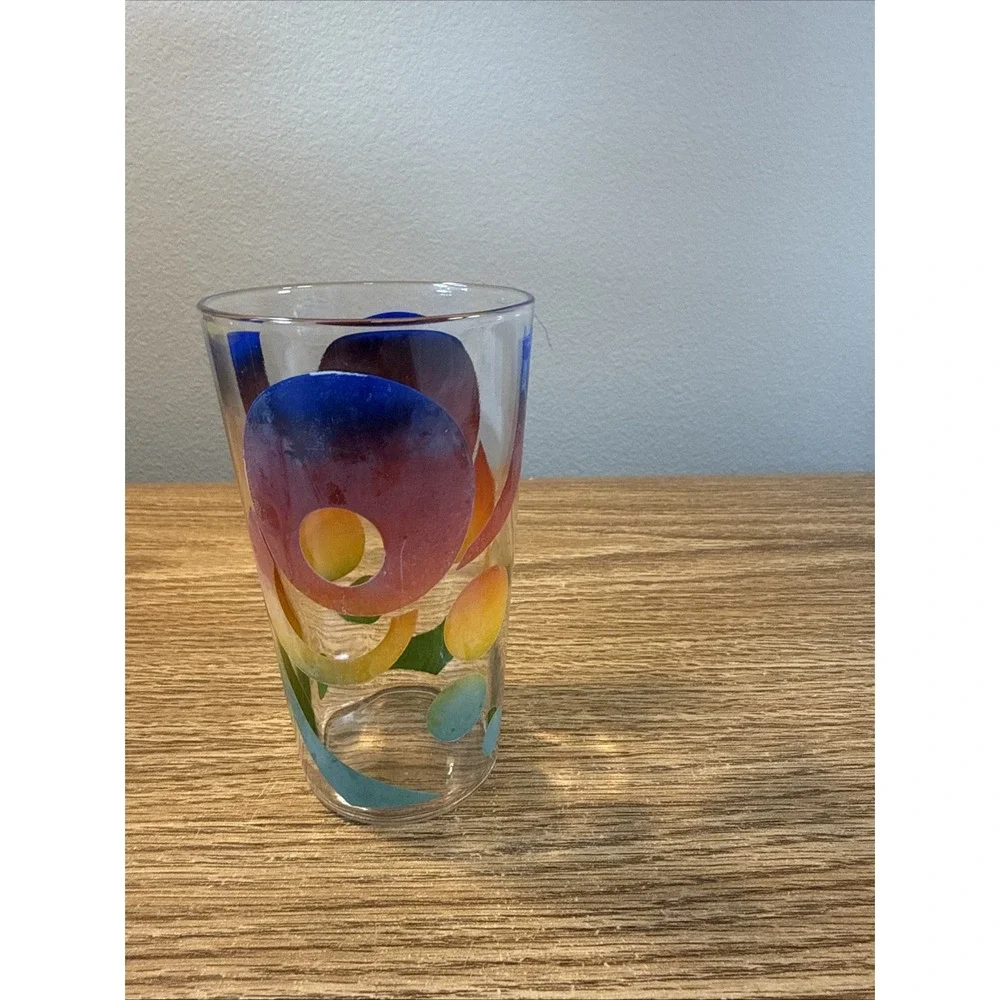 VTG MCM Kraft Cheese Glass Tumbler Geometric Design Blue‎ Red Green Faded (5)